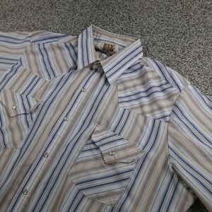 Ely Cattleman Shirt Mens XL Blue Stripe Western Pearl Snap Short Sleeve Cowboy